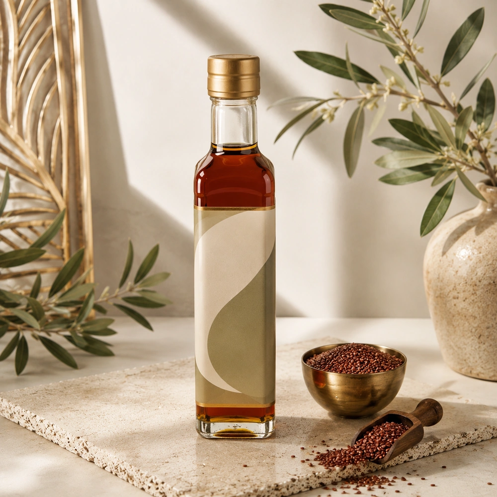 Red sesame oil bottle